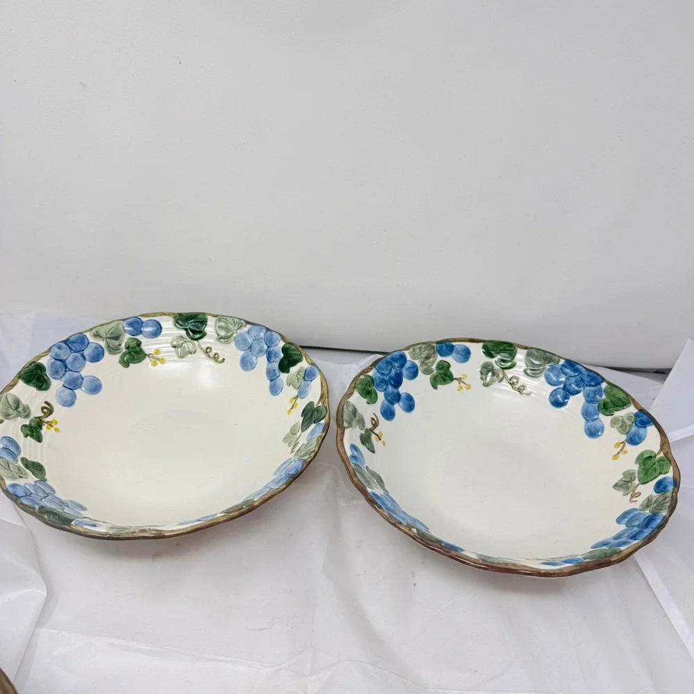 Metlox Poppy Trail California Blue Grape Pasta Bowls Set of 2 Scalloped 9.5 inch